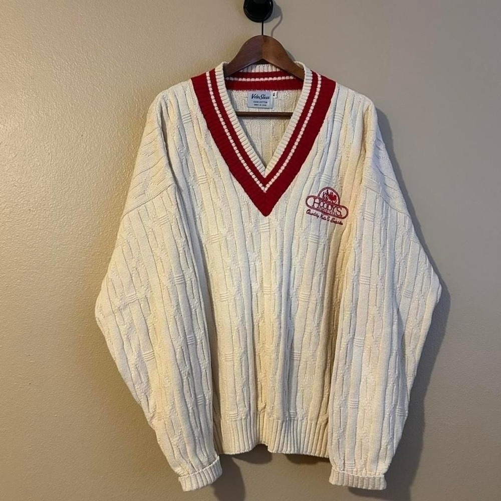 Vintage Velva Sheen Cotton College Style V-Neck Sweater ~50s60s XL